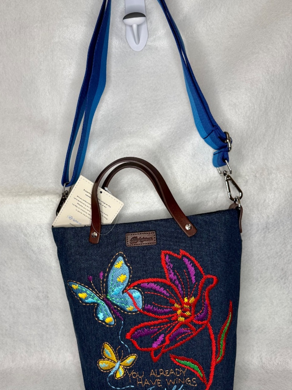 NWT Brighton Embroidered Denim Petal Wings Messenger Bag - Picture 4 of 8